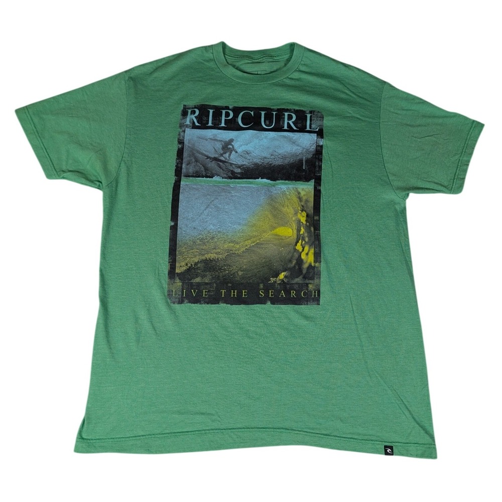 Rip Curl T-Shirt Mens Large Green Live The Search Graphic Surf Tee Excellent